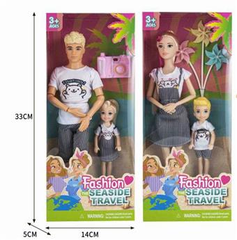 Fashion leisure travel parent-child set 12 inch solid 11 joint male Barbie KEN with 5-inch solid Kelly camera and 11.5-inch solid 11 joint Barbie with 5-inch solid Kelly little brother+windmill (CPC)   ITEM NO.： W028362