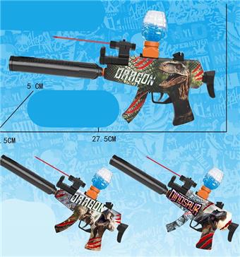 MP5 Dinosaur Graffiti Electric Dual purpose High speed Water Bullet Gun (7-8MM) with Infrared and Protective Glasses, 3 pieces of EVA, 1 pack of dry water bullets, 7.4V lithium battery, charging cable, water bullet bottle, 3 mixed models   ITEM NO.： W063934