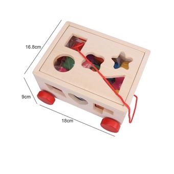 Wooden Dragging Fifteen Hole Intelligence Box Puzzle Toy   ITEM NO.： W049512