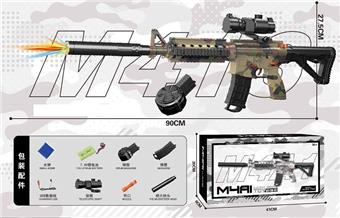Large M4A1 Camouflage Green Bullet Drum+Cartridge Handheld Automatic Water Bullet Gun (with Colorful Flash Spitfire Head)   ITEM NO.： W066098