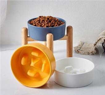 Cat and dog slow food bowl - dog slow food dispenser+oak wooden frame   ITEM NO.： W062423