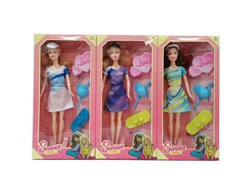 11.5-inch real body and mobile fashion dress Barbie with skateboard and skateboard hat 3 mixed styles   ITEM NO.： W055438