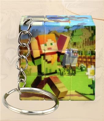 3.5CM Minecraft Rubik's Cube with Keychain (UV Printed) 12PCS One Medium Package Three Step Small Rubik's Cube Three Step Mini Rubik's Cube Keychain Pendant Pendant   ITEM NO.： W042681