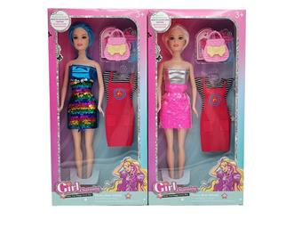 New 11.5-inch live action fashion bead short skirt Barbie with hanging clothes and handbag accessories 2 mixed styles   ITEM NO.： W055441