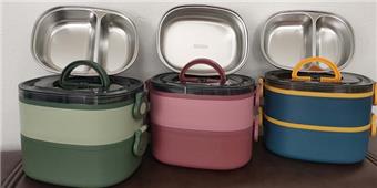 Weixian elliptical double-layer stainless steel lunch box PP+PS+304 stainless steel   ITEM NO.： W066597