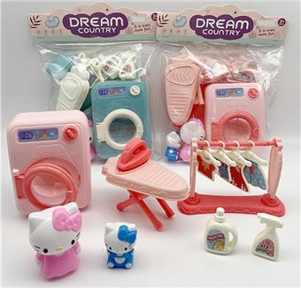 Play house KT cat mini washing machine laundry room set children's small appliances set toys   ITEM NO.： W043302