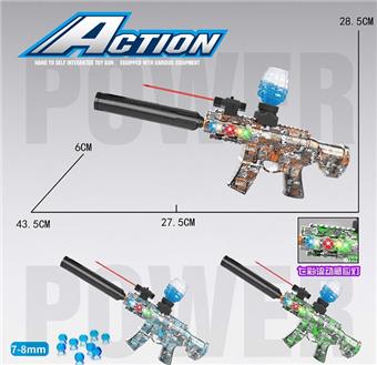 Small M416 electric dual-purpose water bomb gun with infrared, rainbow flow induction light, equipped with black muffler, protective glasses, lithium battery, charging cable, 3 pieces of EVA, water bomb bottle, one pack of dry water bombs (7-8mm), 3 mixed types   ITEM NO.： W063966