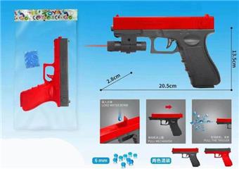 Manual inflation water bullet gun, mixed red and blue colors (with one pack of 6MM water bullets), with infrared radiation   ITEM NO.： W063773