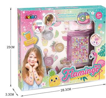 Cross border children's makeup accessories, DIY flamingo tattoo stickers set, and hair clips   ITEM NO.： W060281