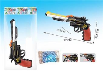 Double tube inflation soft bullet revolver, three color mixed (with one pack of water bullets)   ITEM NO.： W063668