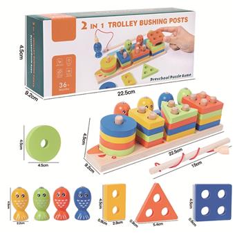 Wooden car fishing four column puzzle toy   ITEM NO.： W049644