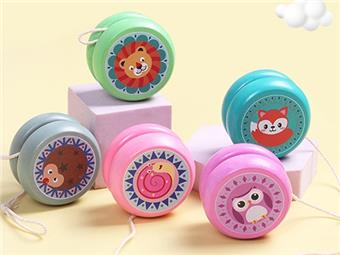 Cute wooden yo yo, children's cartoon animal yo yo, fancy spinning, classic nostalgic prize gift   ITEM NO.： W047572