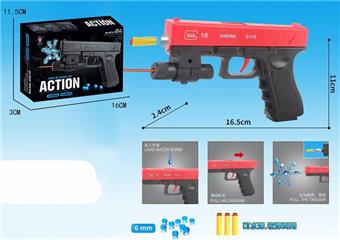 Dual purpose inflation water bomb gun with infrared, equipped with 3 EVA, one pack of soaked water bombs, one pack of dry water bombs   ITEM NO.： W063835