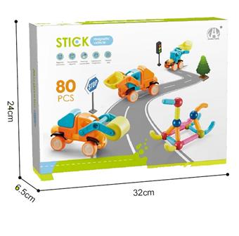 Magnetic rod engineering vehicle 80PCS   ITEM NO.： W046633