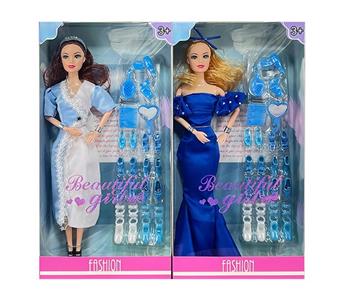 New 11.5-inch solid 9-joint fashionable dress Barbie with wristband, hair clip, and shoe blister accessories, mixed in 2 styles   ITEM NO.： W055447