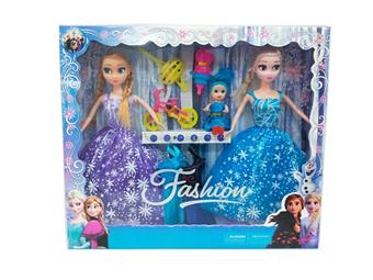 11.5-inch live action Ice and Snow Frozen Double Barbie with kids, bicycles, bottles, and hanging accessories   ITEM NO.： W055554