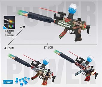 Dinosaur graffiti MP5 electric water bullet gun with spray and colorful night light silencer, infrared ray, protective glasses, 7.4 lithium battery, charging line, water bullet bottle, 3 EVA, connector, one bag of dry ammunition (7-8mm), 3 mixed models   ITEM NO.： W063939