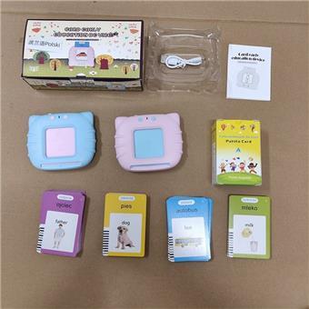 Polish+English IC - Kitten 112 cards, 224 pages, English Flash Cards puzzle early education card machine, card insertion learning machine (3.7V lithium battery pack)   ITEM NO.： W061386