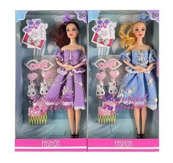 New 11.5-inch solid 9-joint fashionable short skirt Barbie with hair clip and vacuum formed accessories 2 mixed styles   ITEM NO.： W055445