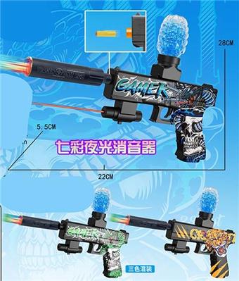 Snake tiger graffiti electric dual-use water bullet gun (7-8MM) with infrared ray, equipped with spray plus colorful luminous silencer, 3 EVA, lithium battery, charging line, water bullet bottle, connector, 1 bag of dry water bullet, 3 mixed models   ITEM NO.： W064039