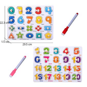 Wooden digital large hand-held puzzle board with puzzle and drawing board in one   ITEM NO.： W049375