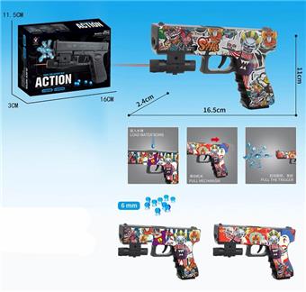 Clown Graffiti Manual Inflatable Water Bullet Gun with Infrared, Comes with One Pack of Bubble Water Bullets, One Pack of Dry Water Bullets, Three Color Mixed Mixing   ITEM NO.： W063822