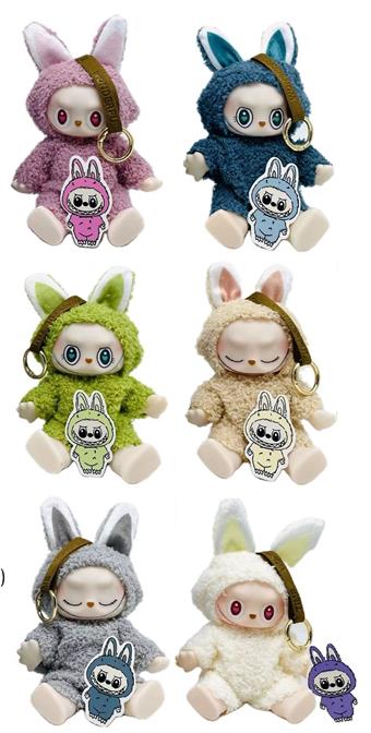 The second generation of emoji sitting party series card head bag, 7-inch high-quality plush vinyl cloth, Heartbeat Macaron series doll with keychain (6-color mixed)   ITEM NO.： W048607
