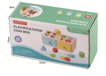 Wooden Montessori geometric classification coin box toy   ITEM NO.： W049651