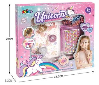 Cross border children's makeup accessories, home decor, unicorn DIY, spotted tattoo stickers set+headband   ITEM NO.： W060280