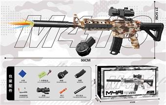 Large M4A1 Camouflage Brown Bullet Drum+Cartridge Handheld Automatic Water Bullet Gun (with Colorful Flash Spitfire Head)   ITEM NO.： W066095