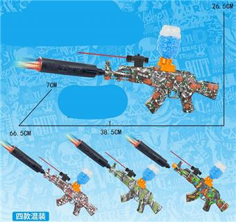 Watercolor graffiti AK47 electric dual-use with spray and colorful night light silencer high-speed water bullet gun (7-8MM) with infrared ray and protective glasses, 3 EVA, 1 bag of dry water bullet, 7.4V lithium battery, charging line, water bullet bottle, three mixed   ITEM NO.： W063970