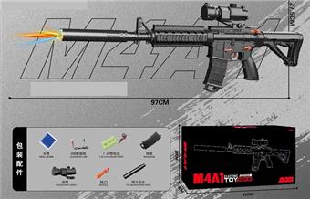 Large M4A1 black magazine style hand in one water bullet gun (with colorful flashing flamethrower)   ITEM NO.： W066078