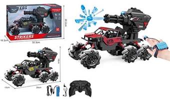 Small six wheel remote control alloy side water bomb car, single head remote control watch, dual configuration, black and red 2 colors   ITEM NO.： W065969