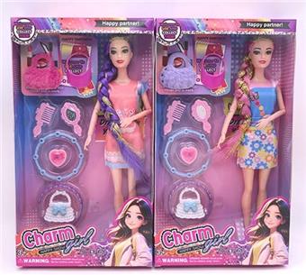 11.5-inch 9-joint solid body gold wire long braid fashion Barbie with bag+hat+wristband vacuum formed 2 mixed styles   ITEM NO.： W063007