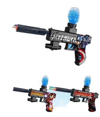 League of Heroes graffiti electric dual-use water bullet gun (7-8MM) with infrared ray, equipped with spray plus colorful luminous silencer, 3 EVA, lithium battery, charging line, water bullet bottle, connector, 1 bag of dry water bullet, 3 mixed models   ITEM NO.： W064034