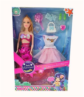 New 11.5-inch live action fashion pearl dress mermaid Barbie with hanging clothes and hair clip vacuum formed accessories [clothes changing color]   ITEM NO.： W055472