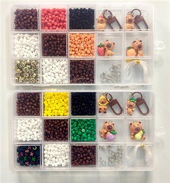 Letter bead+4mm rice bead+keychain+pendant+lobster ring buckle+thread (15 grids)   ITEM NO.： W048782