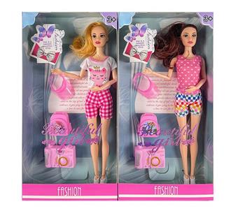 New 11.5-inch solid 9-joint fashionable Barbie with hat, backpack, camera accessories, 2 mixed styles   ITEM NO.： W055446