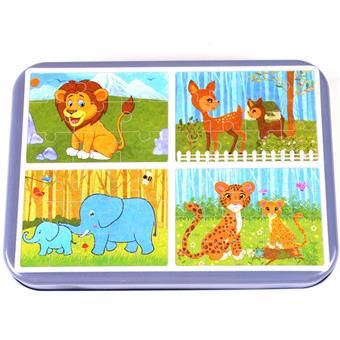 Puzzle puzzle with 4 different animal world combinations in an iron box   ITEM NO.： W049305