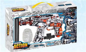 AK47 watercolor graffiti electric with spray and colorful night light silencer dual-use water bullet gun (7-8MM) with infrared ray and protective glasses, 7.4V lithium battery, charging line, 3 EVA, water bullet bottle, one bag of dry water bullet, two color mixed packaging   ITEM NO.： W063902