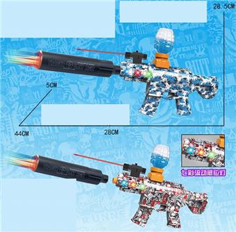 Small M416 electric dual-use water bullet gun with infrared ray, colorful flow sensor light, spray plus colorful muffler, safety glasses, lithium battery, charging line, 3 EVA, water bullet bottle, a bag of dry water bullet, two mixed   ITEM NO.： W063962