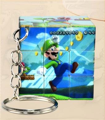 3.5CM Super Mario Magic Cube with Keychain (UV Printed) 12PCS One Medium Package Three Step Small Magic Cube Three Step Mini Magic Cube Keychain Pendant   ITEM NO.： W042686