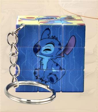3.5CM Stitch Magic Cube with Keychain (UV Printed) 12PCS One Medium Package Three Step Small Magic Cube Three Step Mini Magic Cube Keychain Pendant   ITEM NO.： W042683