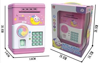 Multi functional piggy bank (automatic cash roll, lighting and music, fingerprint recognition, password unlocking)   ITEM NO.： W051713