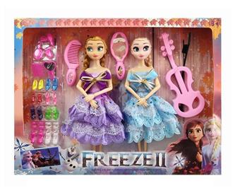 11.5-inch solid 9-joint Frozen Double Barbie with guitar, comb, mirror, shoe vacuum accessories   ITEM NO.： W055512