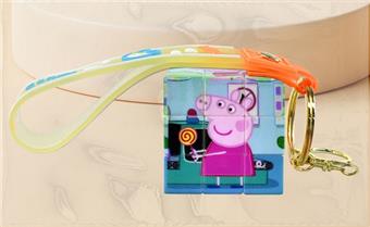 3.5CM Peppa Pig Rubik's Cube with ribbons (UV printing) Three level Rubik's Cube Three level Mini Rubik's Cube Key Chain Pendant Pendant Puzzle Rubik's Cube Decompression Release Puzzle Toy Finger Game   ITEM NO.： W042718