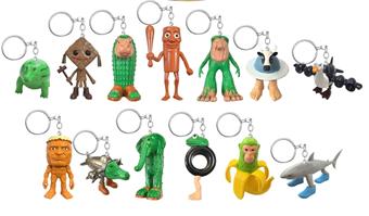 Shanhaijing wooden stick figurine with 13 keychains in OPP bag   ITEM NO.： W055635