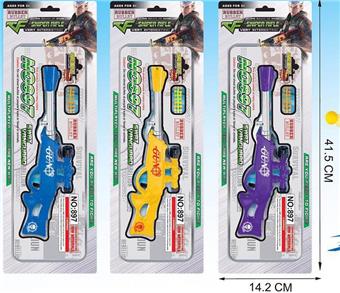 Transfer printing single tube inflation soft bullet gun, mixed with three colors (equipped with a row of soft bullets)   ITEM NO.： W063680