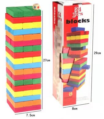54 pieces of lotus wood colored children's layered drawing puzzle blocks (large size)   ITEM NO.： W049314