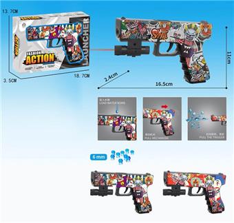 Clown Graffiti Manual Inflatable Water Bullet Gun with Infrared, Comes with One Pack of Bubble Water Bullets, One Pack of Dry Water Bullets, Three Color Mixed Mixing   ITEM NO.： W063809